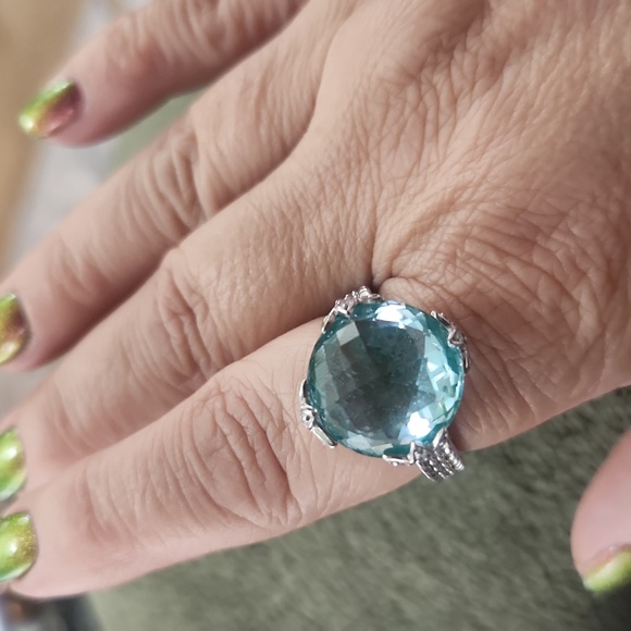 Judith Ripka Jewelry - Judith Ripka Silver Ring with Blue/Green Aqua Gemstone. Size 10 925